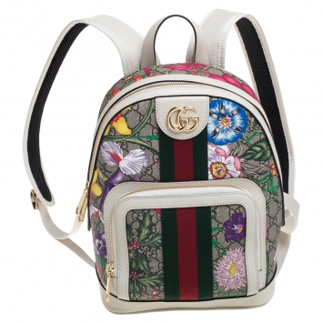 Pre Owned Gucci Multicolor GG Supreme Canvas and Leather Small Ophidia Flora Backpack