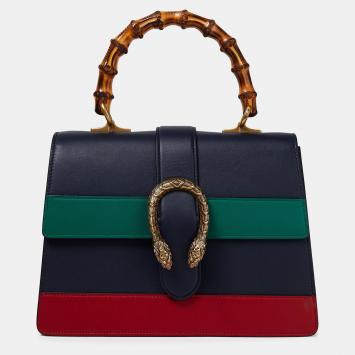 Pre Owned Gucci Tricolor Leather Medium Dionysus Bamboo Top Handle Bag