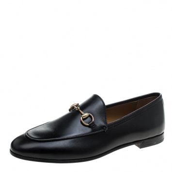 Pre Owned Gucci Black Leather Betis Glamour Horsebit Loafers Size 37.5