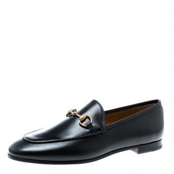 Pre Owned Gucci Black Leather Betis Glamour Horsebit Loafers Size 37.5