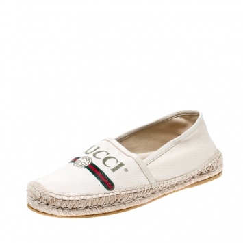 Pre Owned Gucci White Canvas Logo Espadrilles Size 38