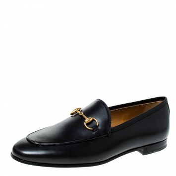 Pre Owned Gucci Black Leather Horsebit Loafers Size 37