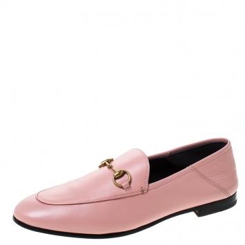 Pre Owned Gucci Light Pink Leather Horsebit Loafers Size 38.5