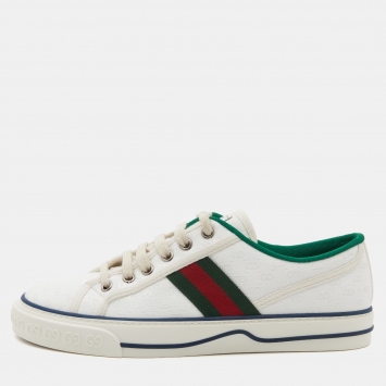 Pre Owned Gucci White Mini GG Jacquard Fabric Tennis 1977 Low Top Sneakers Size 39