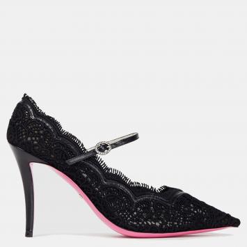 مملوكة مسبقًا Gucci Black Lace and Leather Pumps Size 38.5