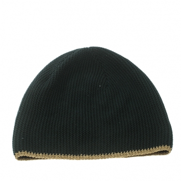 Pre Owned Gucci Dark Green Cotton Chunky Knit Gold Edged Beanie M