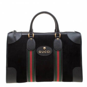 Pre Owned Gucci Black Suede and Leather Duffle Bag 