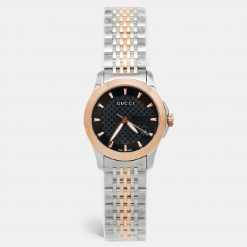 Pre Owned Gucci Black Two Tone Stainless Steel G-Timeless YA126512 Women's Wristwatch 27 mm