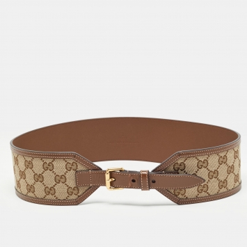 مملوكة مسبقًا Gucci Brown GG Canvas and Leather Buckle Wide Waist Belt 85CM
