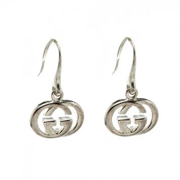 Pre Owned Gucci GG Logo Silver Hook Earrings