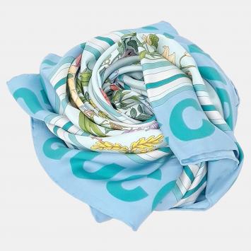 Pre Owned Gucci Blue Multicolor Silk Scarf
