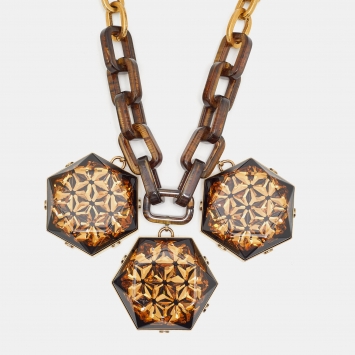 Pre Owned Gucci Resin Crystals Gold Tone Necklace