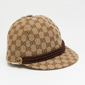 Pre Owned Gucci Beige Monogram Canvas Jacquard Torchon Riding Cap M