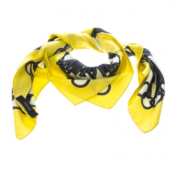 مملوكة مسبقًا Gucci Lemon Yellow Tassel Bridle Print Silk Square Scarf