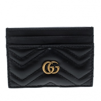Pre Owned Gucci Black Matelasse Leather Marmont Card Case