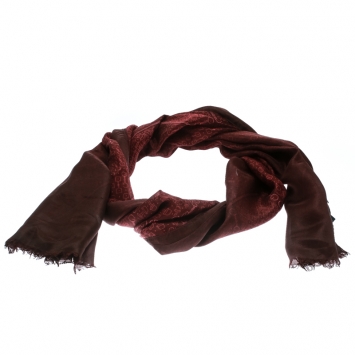 Pre Owned Gucci Burgundy Ombre Printed Silk Fringed Edge Scarf