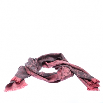 Pre Owned Gucci Pink Grey Guccissima Wool Fringed Trim Muffler