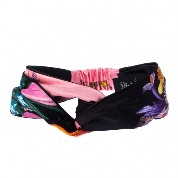 Pre Owned Gucci Multicolor Floral Snake Print Silk Twisted Headband 