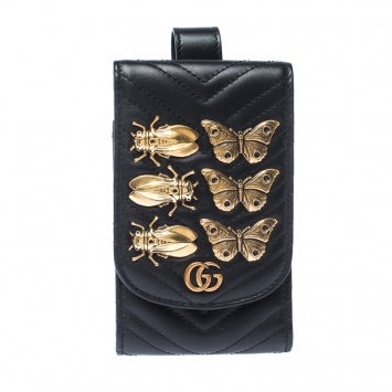 مملوكة مسبقًا Gucci Black Animal Studs Leather GG Marmont Belt Accessory