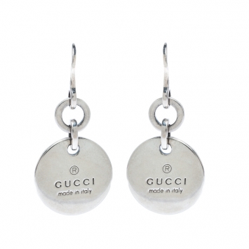 Pre Owned Gucci Trademark Round Tag Sterling Silver Earrings