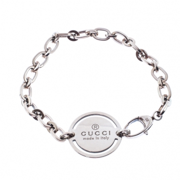 Pre Owned Gucci Sterling Silver Round Tag Bracelet