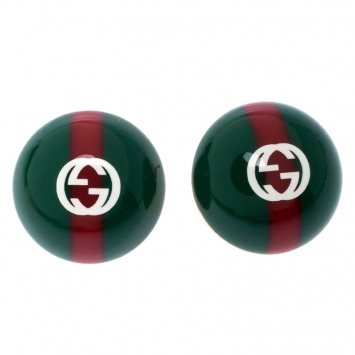 Pre Owned Gucci Red and Green Enamel Vintage Web Stud Earrings