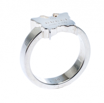 Pre Owned Gucci Butterfly Motif Silver Ring Size 50.5