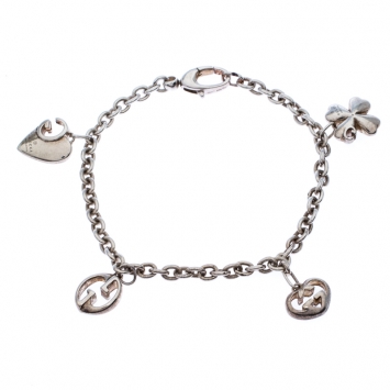 Pre Owned Gucci Silver Chain Link Charm Bracelet