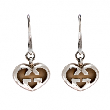 Pre Owned Gucci Love Britt Pink Stone Silver Drop Hook Earrings