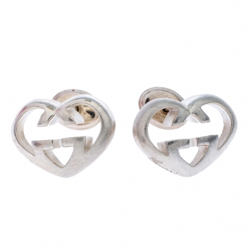 Pre Owned Gucci Love Britt Open Heart Silver Stud Earrings