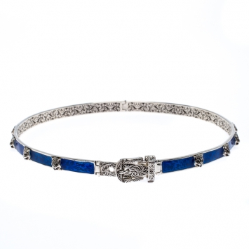 Pre Owned Gucci Blue Tiger Head Studded Lacquer Engraved Sterling Silver Choker L