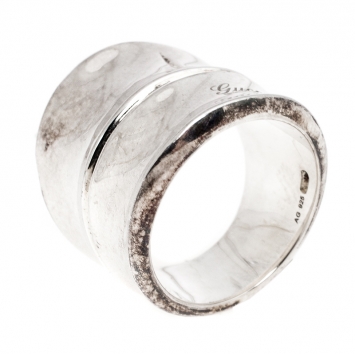 Pre Owned Gucci Bamboo Silver Wide Band Ring Size 52