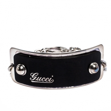Pre Owned Gucci Wood Silver Tag Chain Link Bracelet 