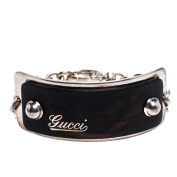 Pre Owned Gucci Wooden Silver Tag Chain Link Bracelet