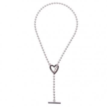Pre Owned Gucci Heart Motif Toggle Closure Silver Necklace