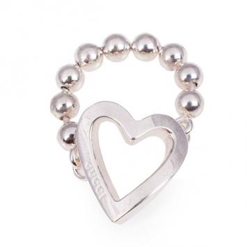 Pre Owned Gucci Silver Heart Chain Ring Size 54