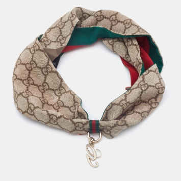 Pre Owned Gucci Multicolor Guccissima Logo Charm Detail Silk Bandeau Scarf