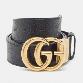 Pre Owned Gucci Black Leather GG Marmont Buckle Belt 85 CM