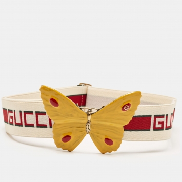 Pre Owned Gucci Cream Elastic Band Butterfly Buckle Belt 75CM