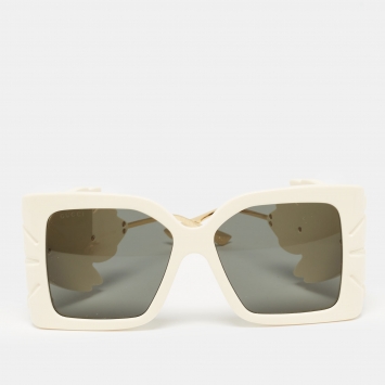 Pre Owned Gucci Cream/Gold GG0535S Leaf Motif Oversized Sunglasses