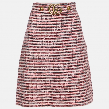Pre Owned Gucci Multicolor Tweed Logo Detailed Pencil Skirt L