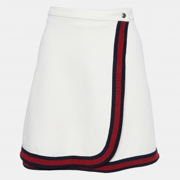 Pre Owned Gucci Off-White Contrast Trimmed Wrap Mini Skirt XL