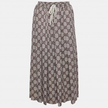 Pre Owned Gucci Beige Guccissima Printed Knit Pleated Midi Skirt S