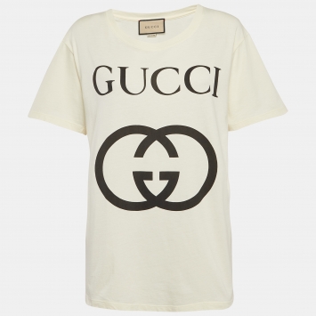 مملوكة مسبقًا Gucci Off-White GG Interlocked Print Jersey T-Shirt S