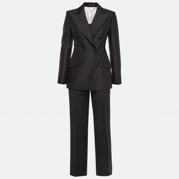 Pre Owned Gucci Black Gabardine Double Breasted Pants Suit S/L