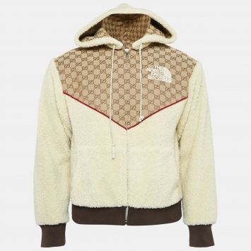Pre Owned Gucci X The North Face GG Canvas and Faux Shearling Jacket XS