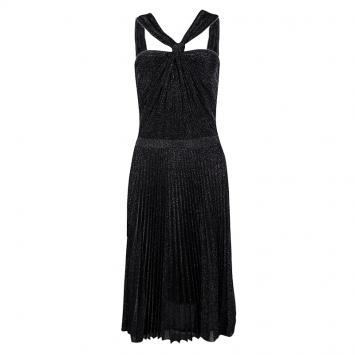 Pre Owned Gucci Black Lurex Knit Front Twist Detail Pleated Dress L