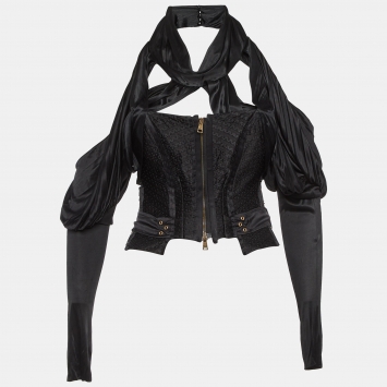 Pre Owned Gucci Black Silk & Jersey Draped Corset Top S