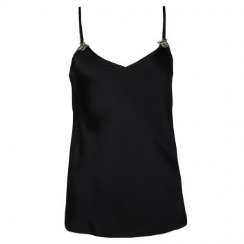 Pre Owned Gucci Black Embellished Bee Applique Detail Silk Camisole S
