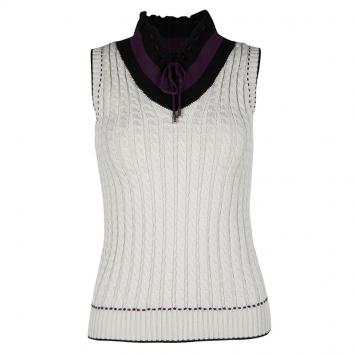 Pre Owned Gucci Beige Contrast Trim Detail Cable Knit Sleeveless Sweater S